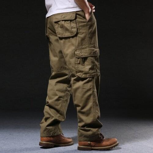 Mens Cargo Pants Multi Pockets Military Style Tactical Pants Cotton Mens Outwear Straight Casual Trousers for Men