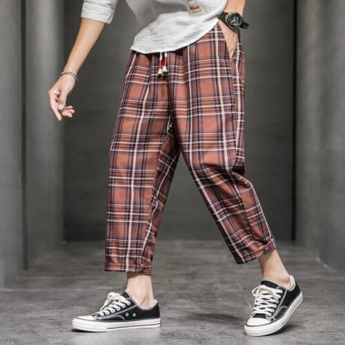 Chinese Style Baggy Pants Black Plaid Casual Pants Mens Streetwear Harem Pants Male Checkered Trousers Plus Size Men Joggers