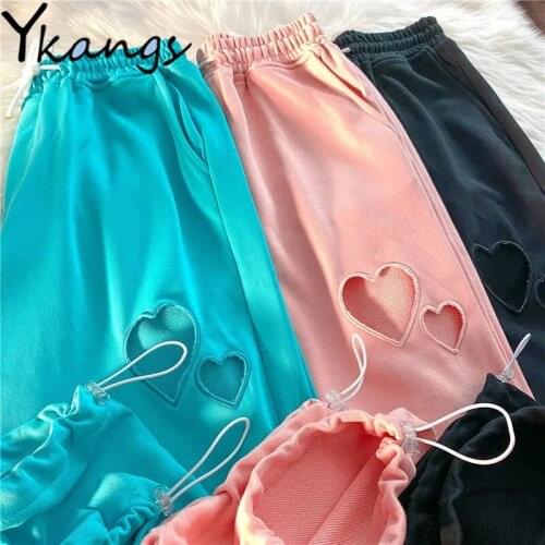Heart Print Hollow Out Casual Sports High Waist Harem Pants Korean Clothes Aesthetic Joggers Women Harajuku Summer Pants Female
