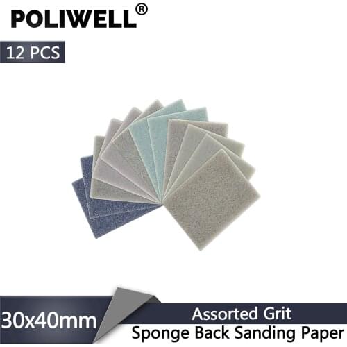 POLIWELL 12Pcs Rectangular Sanding Sponge Block Pad Sandpaper 400 1000 1500 3000 Grit Abrasive Tools Sandpaper Sanding Discs