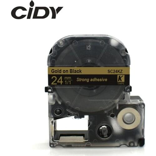 CIDY 24mm gold on black SC24KZ/LC-6BKP strong adhesive ribbon cassette tape for kingjim/epson label maker LW300 LW400 LW-600P