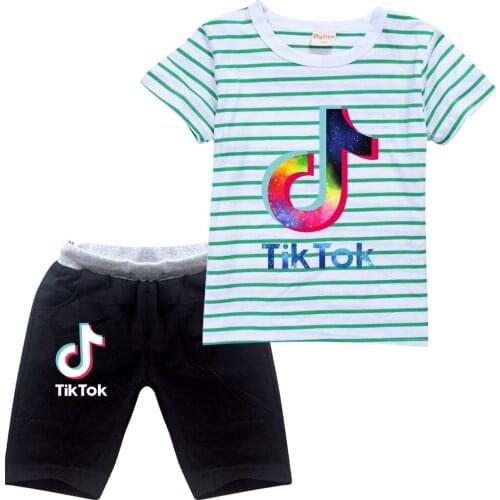 TIK TOK Cartoon printing T Shirt Children Tracksuits for Girls Baby Boys Sport Suit Costume Tops Pants Clothing Set