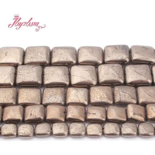 Smooth Square Silvers Gray Pyrite Beads Natural Stone Beads for DIY Women Necklace Bracelet Earrings Rings Jewelry Making 15"