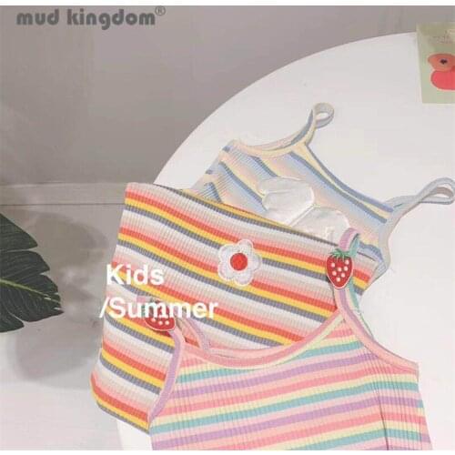 Mudkingdom Little Girls Camisole Tanks Stripe Cute Wing Flower Sling Camisoles for Kids Cotton Summer Fashion Children Clothing