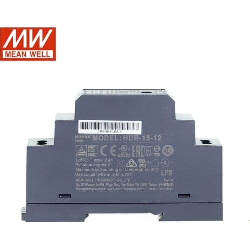 MEAN WELL HDR-15-12 15W 12V Switching Power Supply 110V/220V AC to 12V DC 1.25A DIN Rail Slim Step Shape Isolated LPS CE UL
