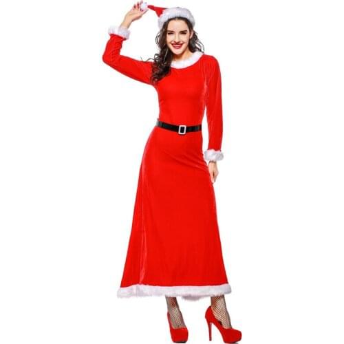 Carnival Christmas Lady Santa Claus Costume Elegant Velvet Floor Length Dress Cosplay Party Fancy Dress