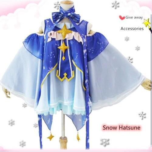 Virtual Singer Snow Miku Cosplay Full Suit VOCALOID Miku Wig Costume Star and Snow Princess Dress Cos Props Performance Party