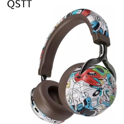 VJ086 Headset Metal Wireless Bluetooth Graffiti Headphone With Mic Subwoofer Cartoon Gaming Headset Supports TF Card FM Radio