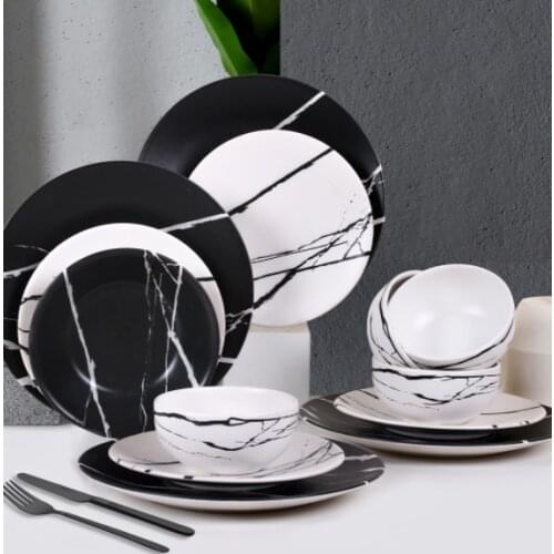 Marble Dining Set 24 Pieces for 6 People Round Plate