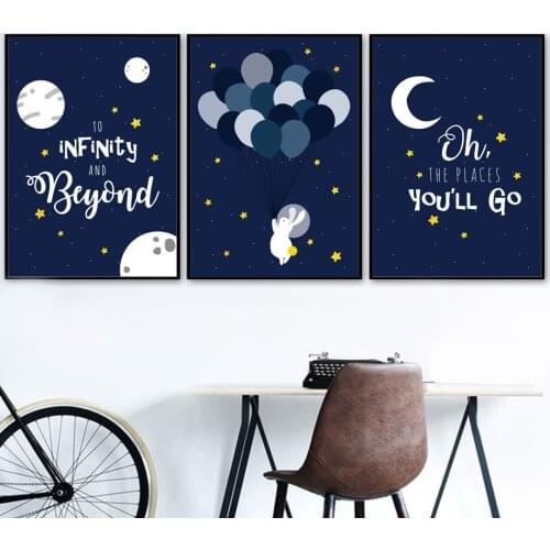 Wall Art Canvas Painting Cartoon Rabbit Moon Earth Balloon Quote Nordic Posters And Prints Nursery Wall Picture Room Decoratrion