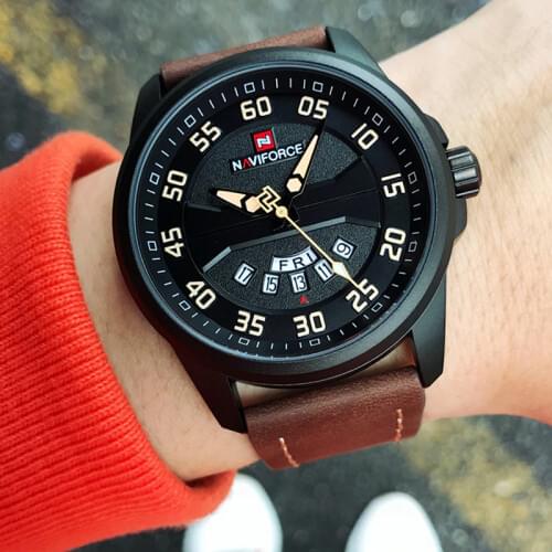 NAVIFORCE Mens Military Sports Watches Fashion Top Brand Quartz Wrist Watch Men Waterproof Leather Clock Male Relogio Masculino