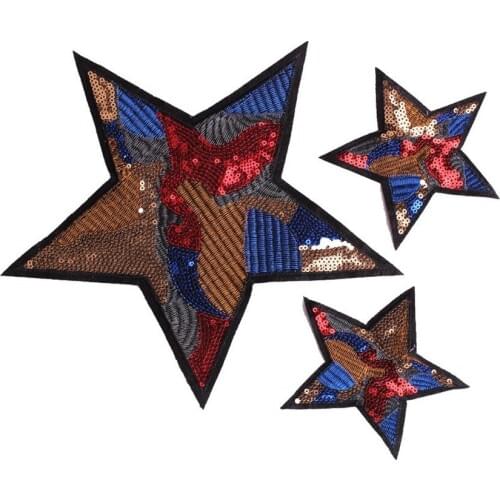 New Sequined Star Patch Glitter Stars Stickers DIY Fabric Appliques Embroidered Sew on Coats Jeans Pants Badge Accessory