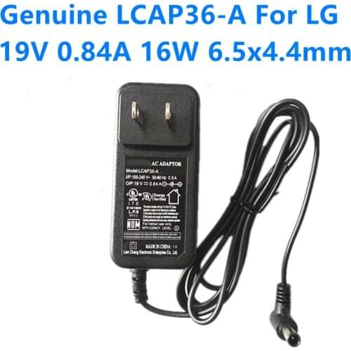Genuine US Plug LCAP36-A 19V 0.84A ADS-18FSG-19 AC Adapter For LG 19M38A 19M38D 19M38H 22MK430H 22MK400A Power Supply Charger