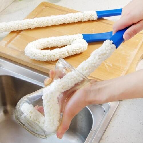 Plastic Flexible Wand Foam Sponge Wine Bottle Glass Decanter Coffee Cups Hand Washing Cleaning Brush Scrubber Cleaner 80gA
