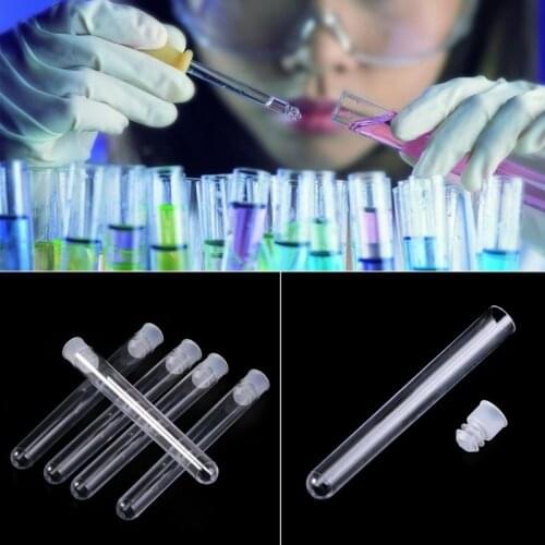 50Pcs/Pack 12x100mm Transparent Laboratory Clear Plastic Test Tubes Vials With Push Cap School Lab Supplies 50LA