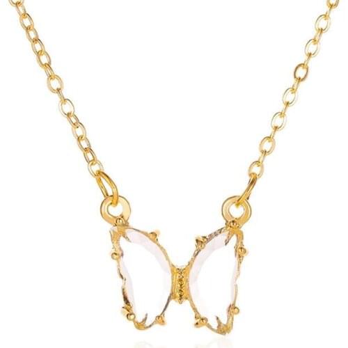 Cute Butterfly Pendant Necklace For Women Vintage Glass Butterfly Pendant Necklace Steet Style Fashion Necklace Jewelry Gifts