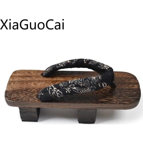 Japanese Style Summer Mens Clog Sandals Shoes Flower Two-tooth Gentleman Wood Slippers Cosplay Mens Bench Flip-flops