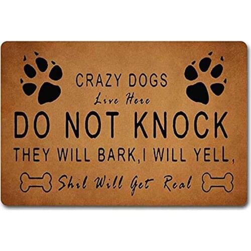 Funny Words Saying Crazy Dogs Live Here, Humor Polyester Welcome Door Mat Rug Indoor/Outdoor Mats Decor Rug for Home/Office/Bedr