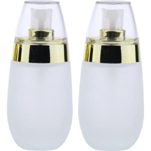 2pcs Frosting Glass Refillable Empty Pump Lotion Body Wash Hand Wash Liquid Spray Bottle Makeup Container Vials