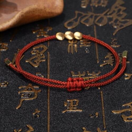 Tibetan Buddhist Creative Irregular Copper Beads Red Black Rope Pulling Bracelet For Women Men Handmade Jewelry