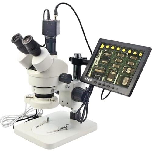 7X-45X Zoom Trinocular Stereo Microscope with Screen CCD TV Adapter and Electronic Eyepiece Ring Light