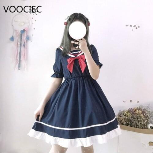 VOOCIEC Sweet lolita dress vintage printing lace angel bowknot high waist victorian dress kawaii girl gothic lolita op cos loli