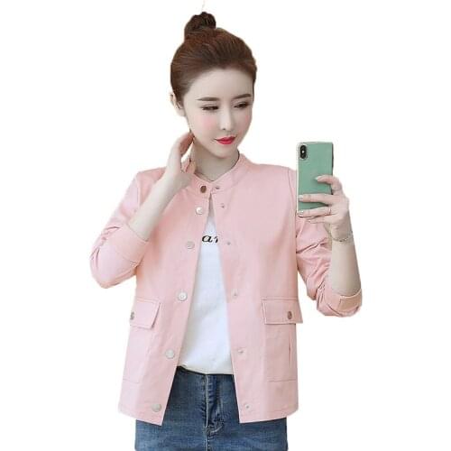 2020 Spring Autumn Women Jacket Stand Collar Single-breasted Outwear Fashion Women Baseball Uniform Coat Female Windbreaker
