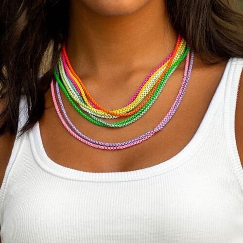 2021 New Trend Colorful Box Chain Women Necklace Width 2.5mm Fashion Chain Necklace For Women Party Jewelry Gift