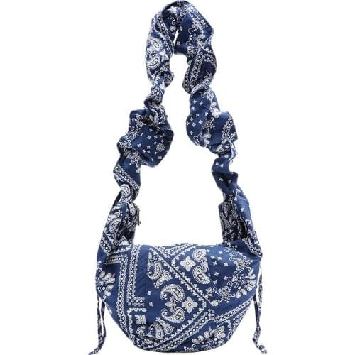 Korean Version Red Drawstring Single Shoulder Womens Simple National Style Fold Dumpling Bag Leisure Printing Cross HandBag
