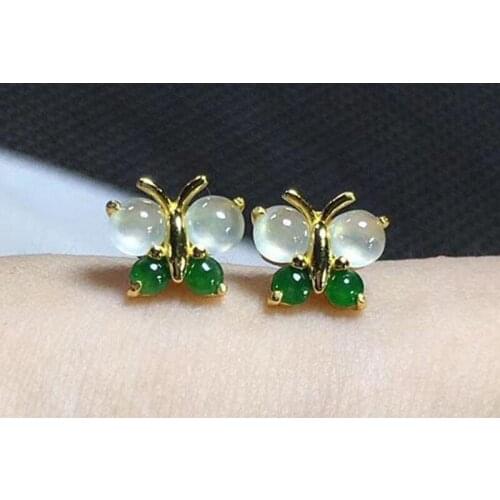 New natural Jasper ice through Butterfly Earrings light luxury Bohemian style exquisite charm womens brand jewelry