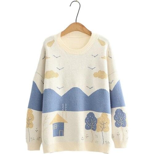 2020 Winter Women Harakuju Sweaters Cartoon Knitted Thick Warm Sweaters Pullover Long Sleeve O-neck Casual Ladies Jumper Tops