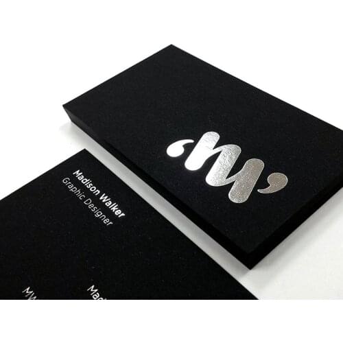 200Pcs Silver Business Cards Printed On 500gsm Uncoated Black Paper Foil On Double Sided Name Card (Matte Gold) Free design