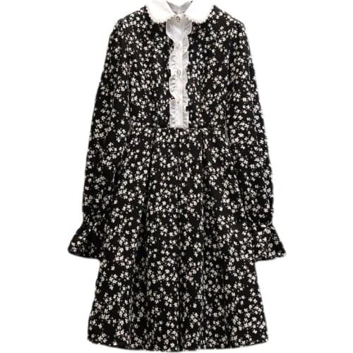 2021 New Floral Print Elegant Long Sleeve Vestidos Pastel Retro Korean Plus Size Dress Women Boho Vacation Trendy Ukraine