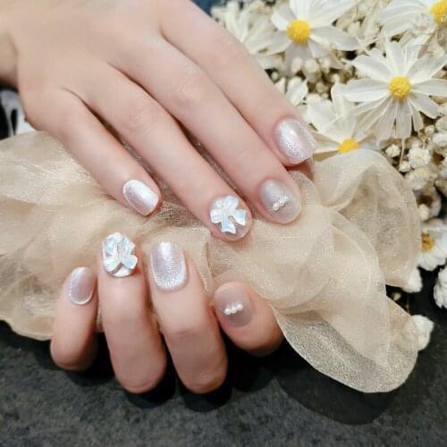 24pcs Bow Fake Nail Patch Glue Type Removable Short Paragraph Fashion Manicure False Save Time Nails Patch EF