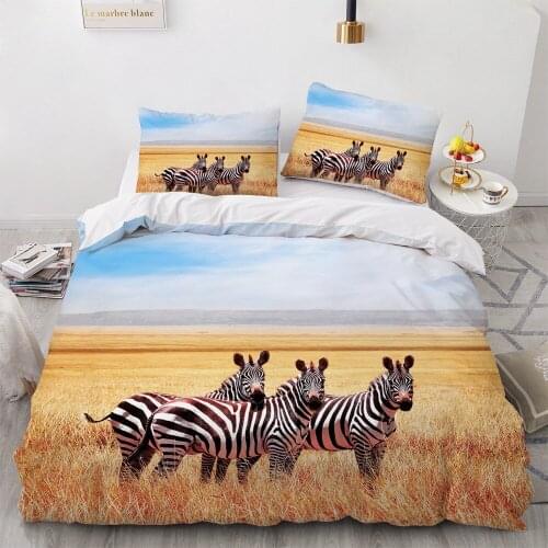 3D Bedding Sets Black Duvet Quilt Cover Set Comforter Bed Linen Pillowcase King Queen 203x230cm Size Animal Zebra Design Printed