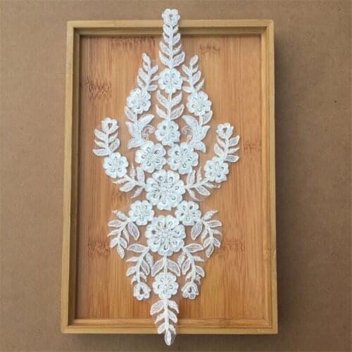 4 Pcs Chic Ivory Beaded Alencon Corded Floral Lace Applique Bodice Applique For Bridal Sewing Wedding Evening Gown DIY Craft