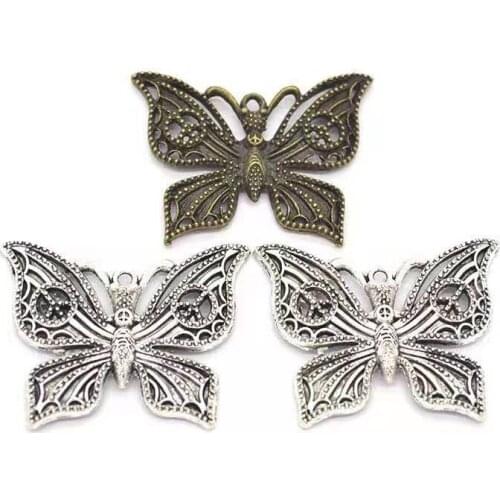 5pcs 37x29mm Antique Bronze/ Antique Silver Alloy Hollow Butterfly Charm Pendant Fit Bracelets Necklace DIY Jewelry Making