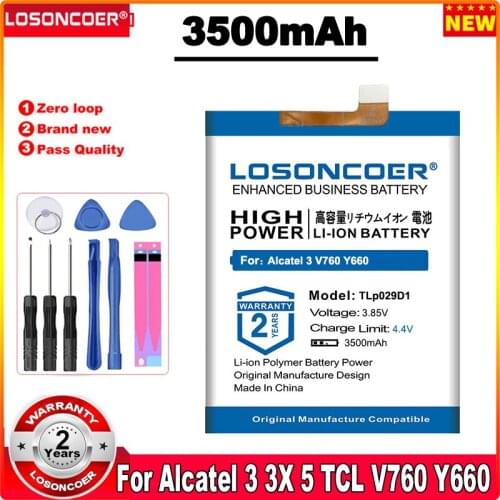 Latest Production Battery LOSONCOER 3500mAh TLp029D1 for Alcatel 3 3X 5 For TCL V760 Y660 Mobile Phone Batteries Free tools