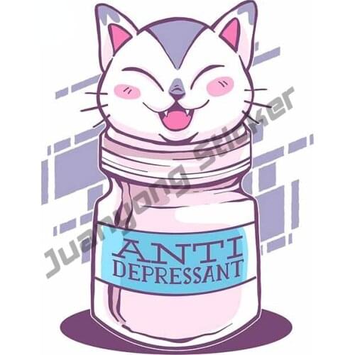 Anti Depressant Cat Car Stickers for Bumper Camper Laptop Windshield Anime Decal Scratch-Proof Fine Exterior Decal PVC13x10cm
