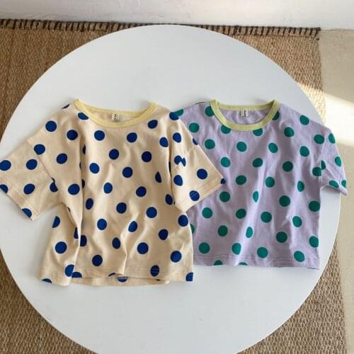 Childrens fashion polka dot T-shirt spring and summer 2021 new childrens short-sleeved T-shirt boys and girls T-shirt