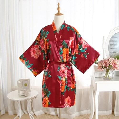 Elegant Womens Kimono Yukata Robe Lightweight Loose Floral Silk Bath Robe for Bridal Wedding Party Girls Sleepwear Pajamas