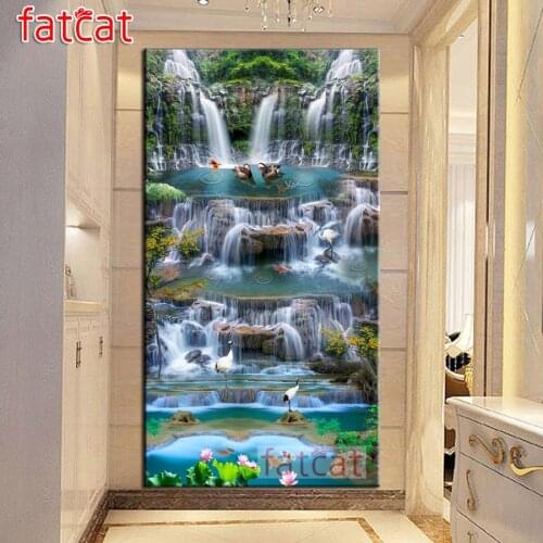 FATCAT Scenic waterfall animals Large Diy Diamond Painting Full square round drill 5d Diamond Embroidery Mosaic Decor AE1784