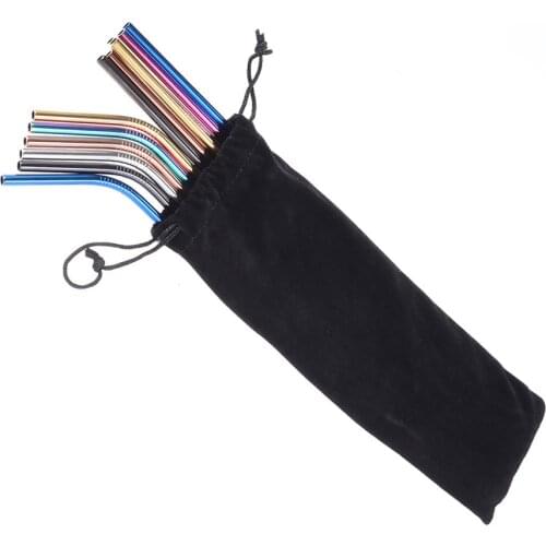 Black Flannel Pouch Bag Stainless Steel Straw Carrying Case Practical Drinking Straws Cutlery Fork Spoon Storage Bag