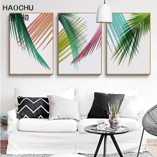 HAOCHU Nordic tropical palm leaf canvas painting wall decoration wall stickers room wall art poster home decoration unframed