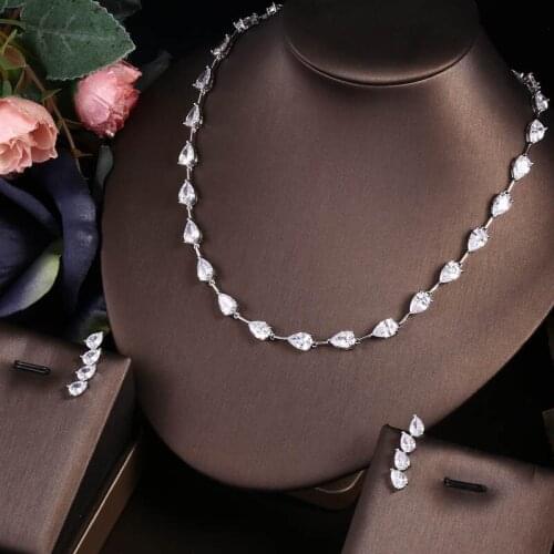 Jankelly Nigeria 2pcs Bridal Zirconia Necklace Sets For Women Jewelry sets & More Dubai Nigeria CZ Crystal Wedding Jewelry Sets