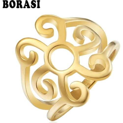BORASI Trendy Ring Lady Special Hot Stainless Steel Rings Crown For Women Vintage Party Fashion Jewelry Gold-Color Party Rings