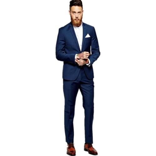 Hot Selling Navy Blue Business Mens Suits 3 Pieces (Jacket+Pants+vest) Wedding Tuxedos Groomsmen Best Man Formal Suit for Men