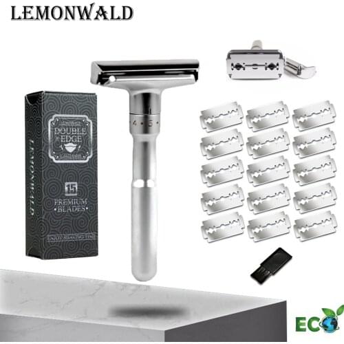 LEMONWALD Adjustable Safety Razor Double Edge Mens Shaving Mild to Aggressive 1-6 File Hair Removal Shaver it with 5 Blades