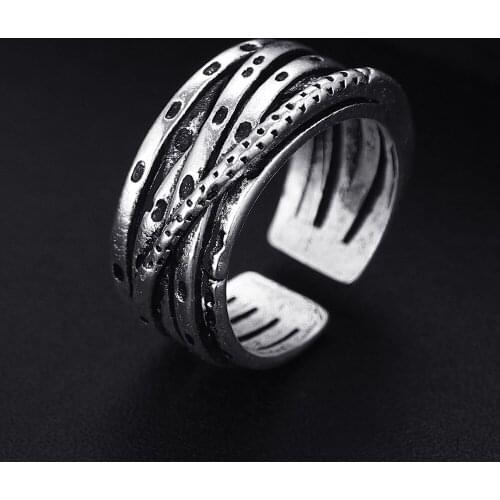 Trendy Vintage Irregular Antique Silver Plated Punk Hiphop Rock Style Resizable Rings for Women Girl & Man Retro Party Jewelry
