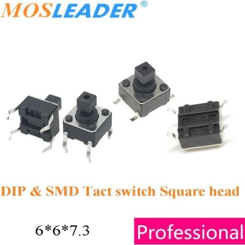 Mosleader 1000pcs 6*6*7.3mm DIP SMD Tact switch Square head Top 6x6x7.3mm Tact switch Tactile Tact Push Button Micro Switch